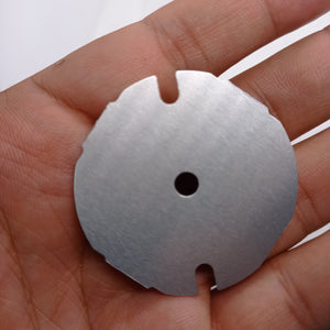 12W 220V LED Light - a circular silver-coloured metal LED base plate with a central hole and two semi-circular edge cutouts held in a hand.