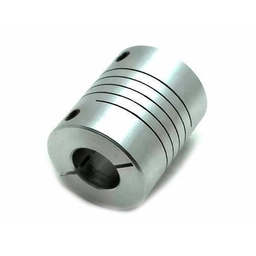 12x12mm Aluminum Flexible Coupling D25MM L30MM - a cylindrical silver metal coupling with a spiral slit design and two visible set screw holes.