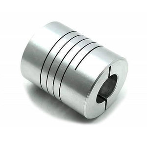 12x12mm Aluminum Flexible Coupling D25MM L30MM - a cylindrical silver metal shaft coupler with a spiral cut pattern and a clamping screw slot.