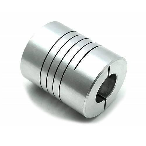 12x12mm Aluminum Flexible Coupling D25MM L30MM - a cylindrical silver metal shaft coupler with a spiral cut pattern and a clamping screw slot.