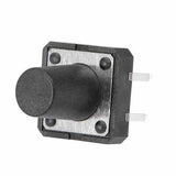 12x12x12mm Tactile Push Button Switch - a black square tactile switch with a tall cylindrical button cap and two metal pins extending from one side.