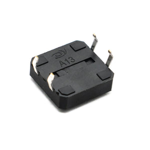 12x12x4mm Tactile Push Button - a black square-shaped switch with four metal pins and the text "A13" printed on the top surface.