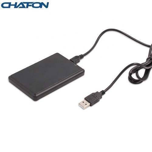 13.56MHz RFID Reader NFC Reader Writer - a black rectangular device connected to a black USB cable.