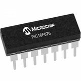 14 DIP 8 Bit Microcontroller PIC16F676 - a black rectangular integrated circuit with silver metal pins, viewed from an angled perspective.