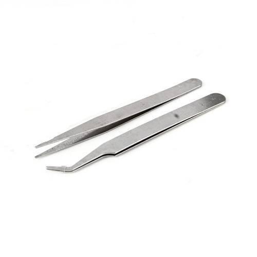 14 Pcs Repair Tools Screwdrivers Kit For Smartphone Pc Tablet 2811 - two silver metal tweezers, one straight-tipped and one angled-tipped.