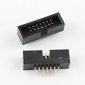 14-pin 2.54mm 2x7 Pin IDC Connector Straight Male Shrouded PCB Box Header – IDC Socket Connector - one viewed from above and one from the side.