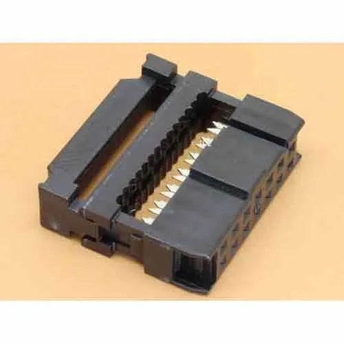 14 Pin IDC Connector 2x7 Pin Female Crimp Type – 2.54mm Pin Spacing For Ribbon Cable Connections - a black, rectangular plastic connector featuring two rows of seven metal pins and a ribbon cable slot.