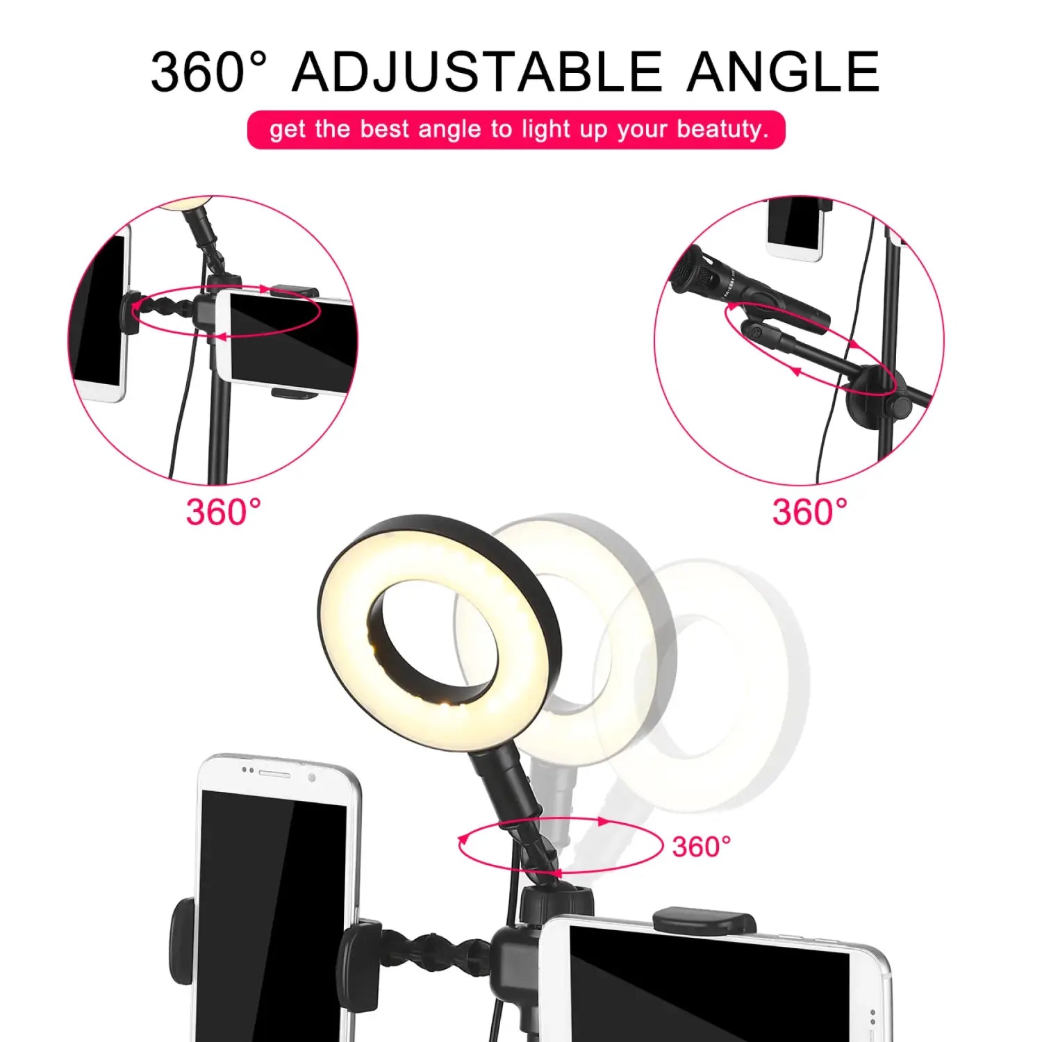 Live Stream Ring Light With Phone Holder And Microphone