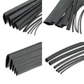 14mm Heat Shrink Sleeve in 1 meter - shown as a collection of black, flexible, tubular plastic sleeves in various diameters arranged in four different views.