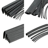 14mm Heat Shrink Sleeve in 1 meter - shown as a collection of black, flexible, tubular plastic sleeves in various diameters arranged in four different views.