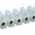 15 Amp Connector Strip, 12 Way PVC - a white plastic terminal block featuring twelve individual wire connection points with visible metal screw terminals.