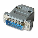 15 Pin Vag Serial Port Male Socket Adapter Connector DB15P - a grey plastic housing with a blue 15-pin male connector and two mounting screws.
