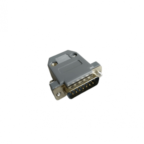 15 Pin Vag Serial Port Male Socket Adapter Connector DB15P - a grey plastic housing attached to a metal 15-pin male D-sub connector.