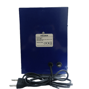 1502AD 0-1.5A 0-15V DC Variable Power Supply For Lab - the blue rear panel with a power cord, a fuse holder, and a product specification label.