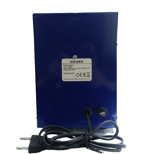 1502AD 0-1.5A 0-15V DC Variable Power Supply For Lab - the blue rear panel with a power cord, a fuse holder, and a product specification label.