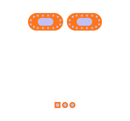 150A Range ACS758-KCB150B Hall Effect Linear Current Sensor - shown as a top-down diagram with two orange oval sensor modules and three small icons.