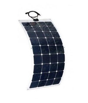 150W 12V Flexible Solar Panel Lahore Only - a curved, rectangular solar panel with a dark blue grid of cells and a black cable connector at the top.