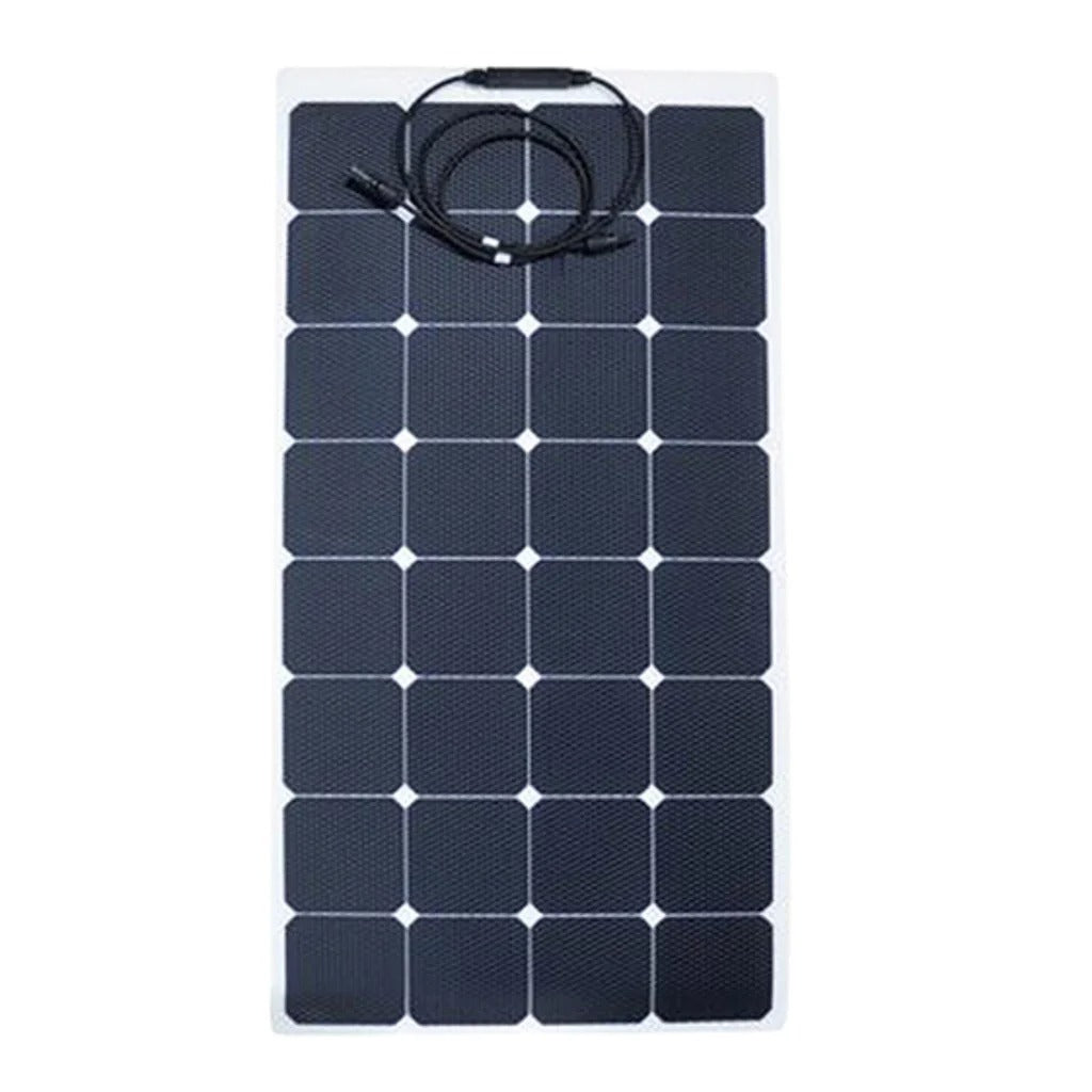 150W 12V Flexible Solar Panel Lahore Only - a rectangular black solar panel with a textured grid surface and an attached black cable with a connector.