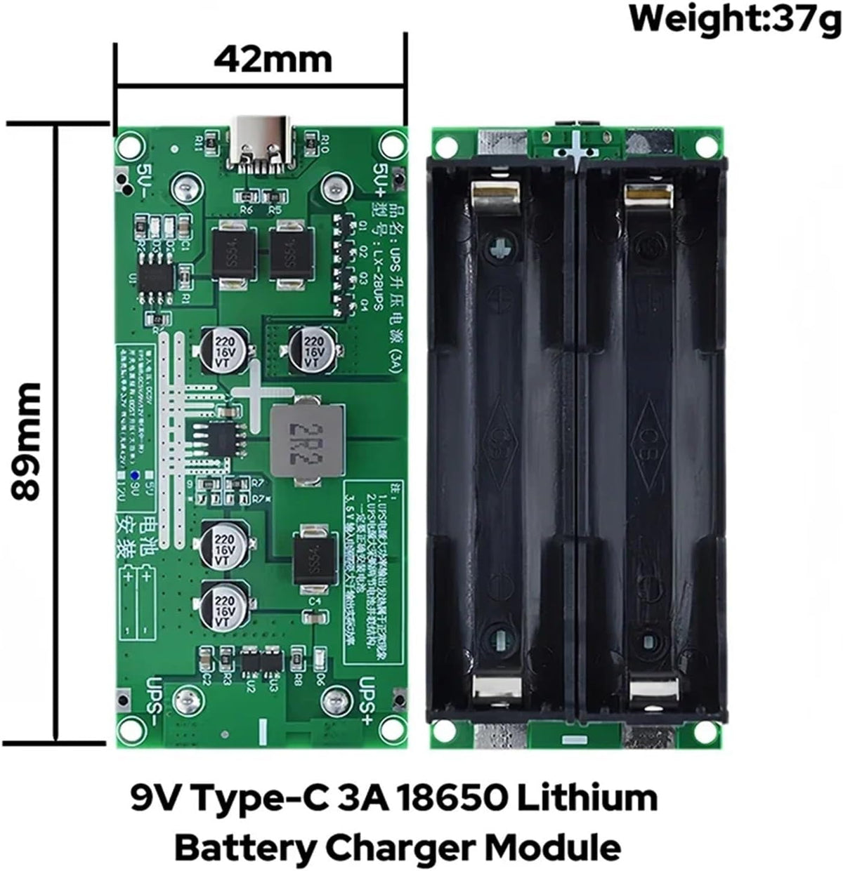 15W 12V 3A 18650 Lithium Battery Charger DC-DC Step Up Booster UPS Uninterruptible Power Supply Converter Type C