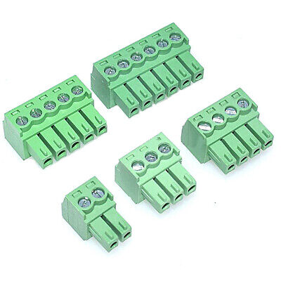 15EDG-Y 3.8mm Pitch 6 Pin Connector - shown as a collection of five green screw terminal blocks with varying pin counts arranged on a white background.