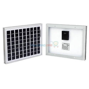 15W 12V PV Solar Power Panel Cell Module - shown from both the front with its grid of cells and the back with a central junction box and specification label.