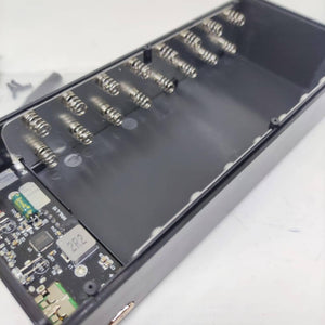 16*18650 Battery Storage Box Pd QC3.0 Quick Charge DIY Power Bank Box Case Without Cell - an open black plastic housing with internal battery spring contacts and a circuit board.
