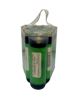 16.8V 3500mAh 18650 Lithium Battery Pack - a triangular green battery unit with a fabric handle and a top-mounted circuit board with visible components.