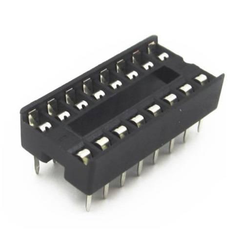 16 Pin DIP IC Socket Base Adaptor Connector - shown as a black, rectangular plastic component with two rows of eight metal pins and contact terminals.