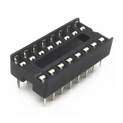 16 Pin DIP IC Socket Base Adaptor Connector - shown as a black plastic rectangular component with two parallel rows of eight metal pins.
