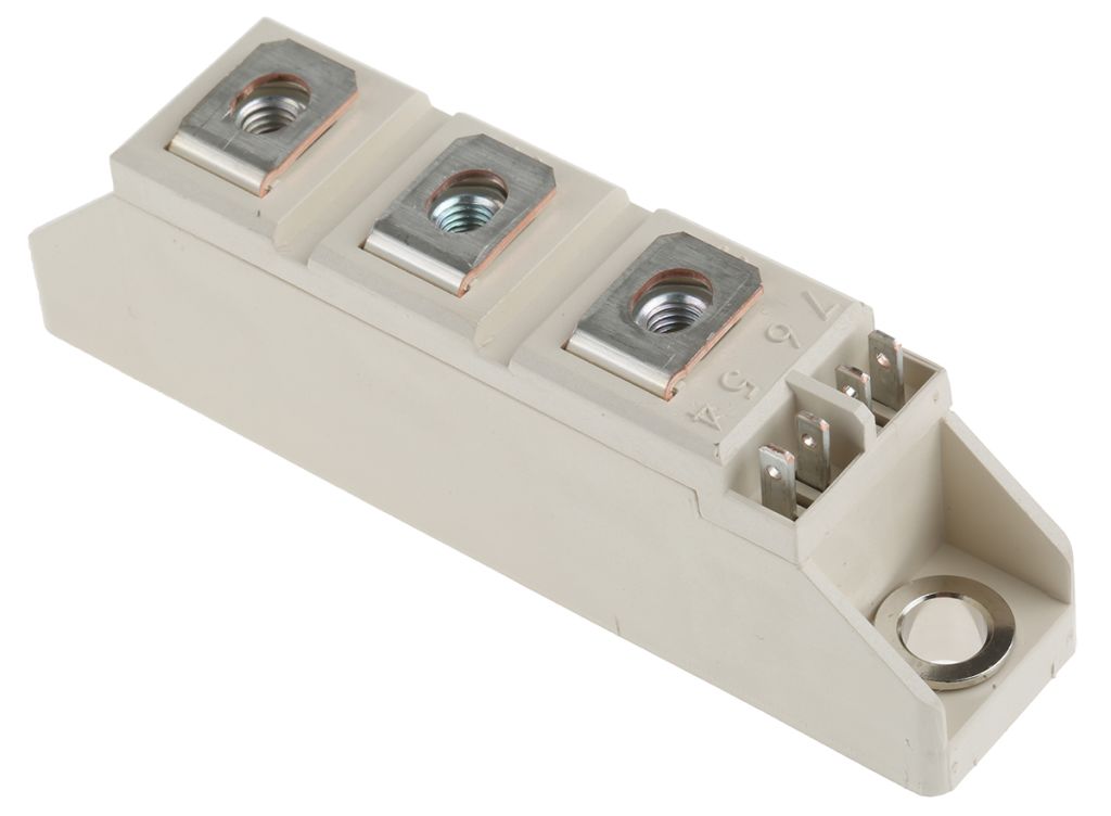1600V Thyristor SCR Diode Module DSKKT10616E 106A Rectifier - a beige rectangular plastic housing with three threaded metal terminals and three small vertical spade connectors.