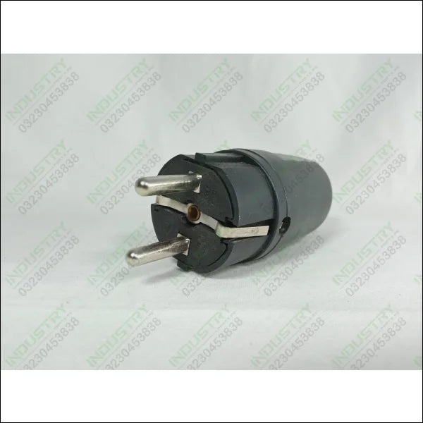 16A 2Pin Industrial Plug Safety Male Female Connector 250V - a grey, cylindrical two-pin male plug with metal grounding contacts.