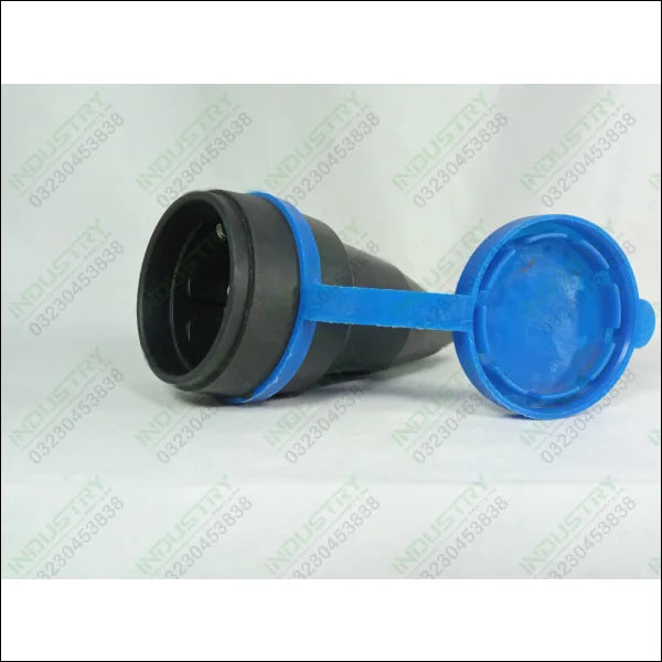 16A 2Pin Industrial Plug Safety Male Female Connector 250V - shown as a black cylindrical industrial connector with an attached blue protective cap.