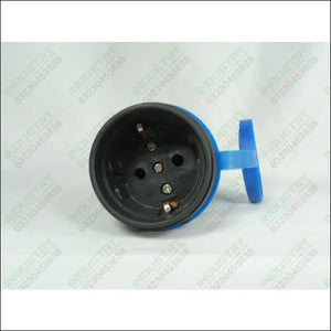 16A 2Pin Industrial Plug Safety Male Female Connector 250V - a close-up of the black circular socket face with a blue protective cap attached.