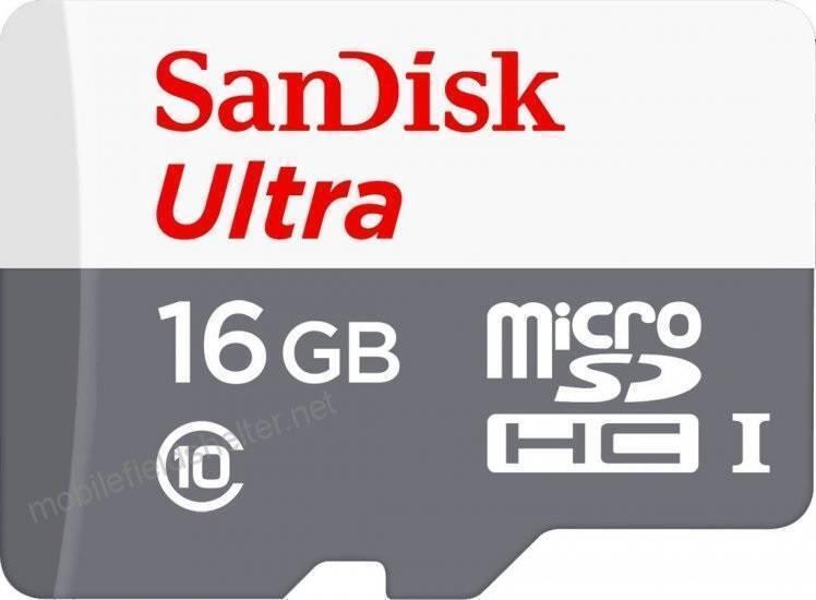16GB Class 10 Micro SD Card For Raspberry Pi - a white and grey SanDisk Ultra microSDHC I memory card with a 16GB capacity and Class 10 symbol.