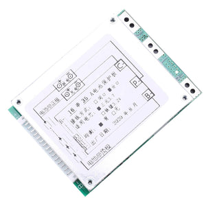 16S 60V 35A Li-ion Lithium 18650 BMS Protection Board - a rectangular green circuit board with a white label detailing specifications and connection points.