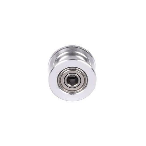 16T 6-3mm GT2 Idler Series 3mm Aluminum Belt Pulley - shown as a close-up of a silver, cylindrical metal pulley with a central ball bearing.