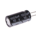 16V 1000uF Radial Polarized Aluminum Electrolytic Capacitors - a black cylindrical component with two metal leads and white text showing 1000uF and 16V.