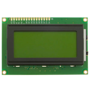 16x4 Character LCD 1604 Green LCD Display Module FDCC1604 Series For Arduino Raspberry Pi - a rectangular green screen with a black bezel and a row of 16 metal pin connectors at the top.
