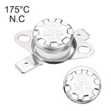 175°c Normally Closed Thermostat Thermal Temperature KSD301 Switch Nc - a silver metal thermal switch with two mounting tabs and a circular close-up of the top markings.