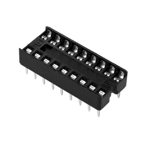 18 Pin DIP IC Socket Base Adaptor Connector - shown as a black, rectangular plastic component with two rows of nine metal pins and contact terminals.