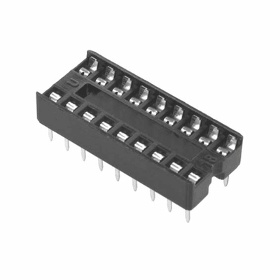 18 Pin DIP IC Socket Base Adaptor Connector - shown as a black, rectangular plastic component with two parallel rows of metal pin receptacles and leads.