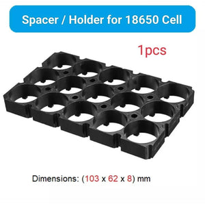 18650 Battery Holder 3x5 Cell 18650 Batteries Spacer Holders Radiating Plastic Holder Bracket For DIY Battery Pack - a black plastic 3x5 grid spacer for 18650 cells with 103 x 62 x 8 mm dimensions text overlay.