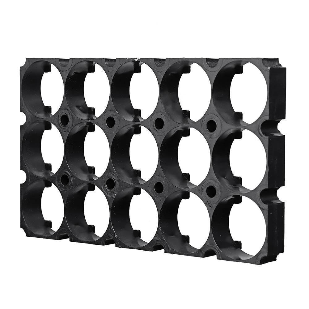 18650 Battery Holder 3x5 Cell 18650 Batteries Spacer Holders Radiating Plastic Holder Bracket For DIY Battery Pack - a black plastic rectangular bracket featuring fifteen circular slots arranged in a three-by-five grid for battery cells.