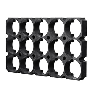 18650 Battery Holder 3x5 Cell 18650 Batteries Spacer Holders Radiating Plastic Holder Bracket For DIY Battery Pack - a black plastic rectangular bracket featuring fifteen circular slots arranged in a three-by-five grid for battery cells.