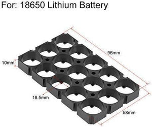 18650 Battery Holder 3x5 Cell 18650 Batteries Spacer Holders Radiating Plastic Holder Bracket For DIY Battery Pack - a black plastic grid bracket for 15 batteries, shown in a technical diagram with dimensions in millimeters.