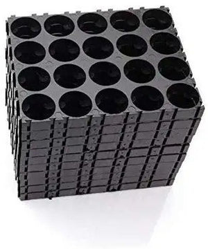 18650 Battery Holder 4x5 Cell 18650 Batteries Spacer Holders Radiating Plastic Holder Bracket For DIY Battery Pack - a black plastic spacer bracket with a grid of twenty circular slots for arranging 18650 batteries.
