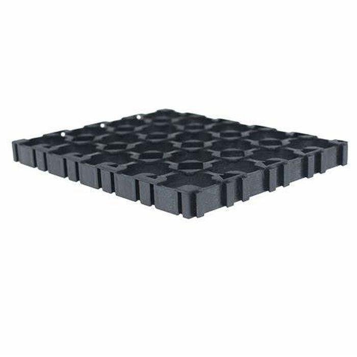 18650 Battery Holder 4x5 Cell 18650 Batteries Spacer Holders Radiating Plastic Holder Bracket For DIY Battery Pack - a black, rectangular plastic grid bracket with twenty circular slots for arranging 18650 batteries.