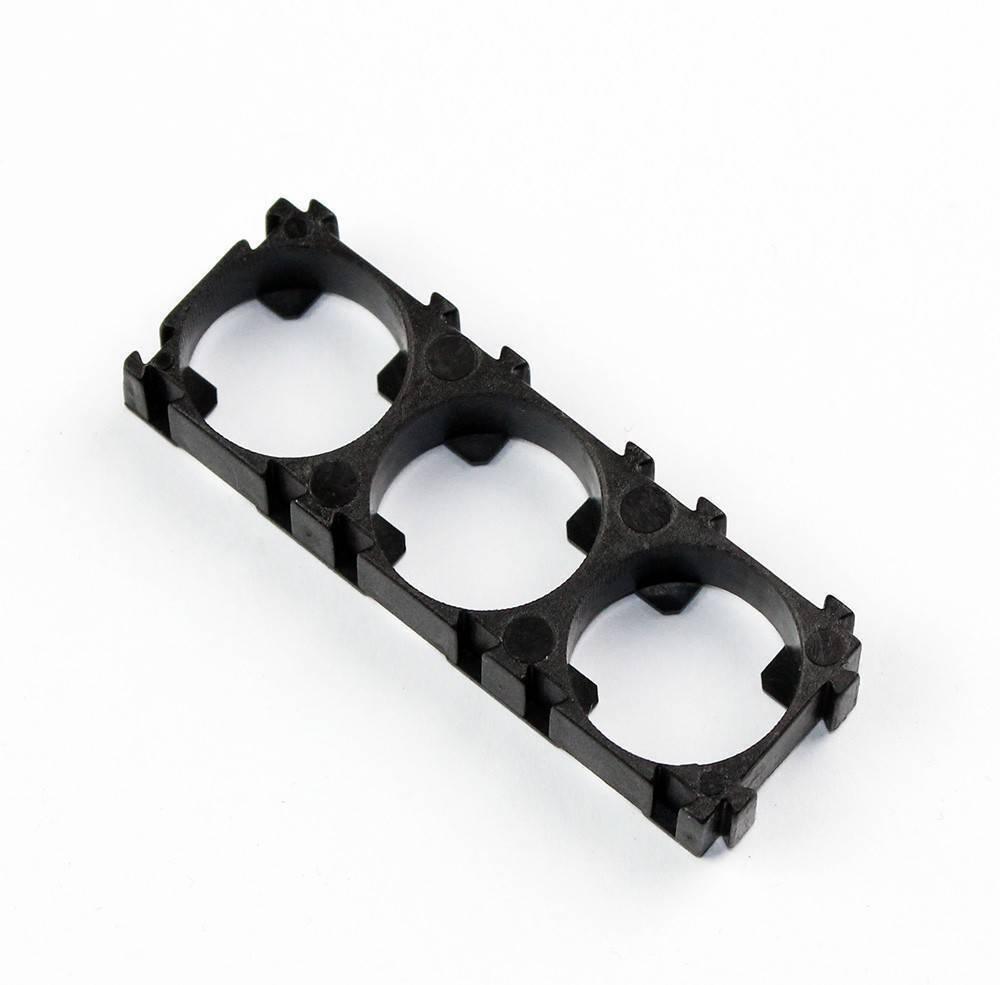 18650 Lithium Battery Holder 3p - a black plastic rectangular frame with three circular cutouts designed to hold three 18650 batteries side-by-side.