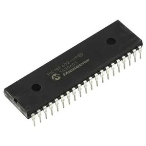 18F452 PIC18F452 40 Pin Pic Microcontroller DIP Online - Best Prices - a black, rectangular 40-pin integrated circuit chip with metal pins along both long sides.