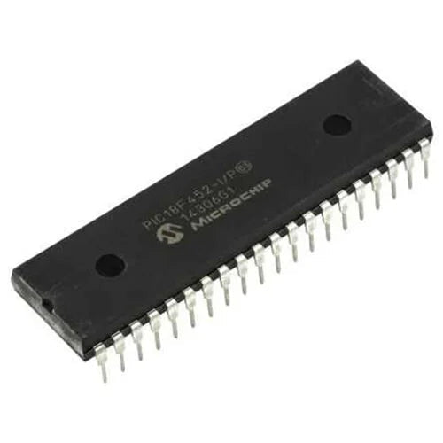 18F452 PIC18F452 40 Pin Pic Microcontroller DIP Online - Best Prices - a black, rectangular 40-pin integrated circuit chip with metal pins along both long sides.